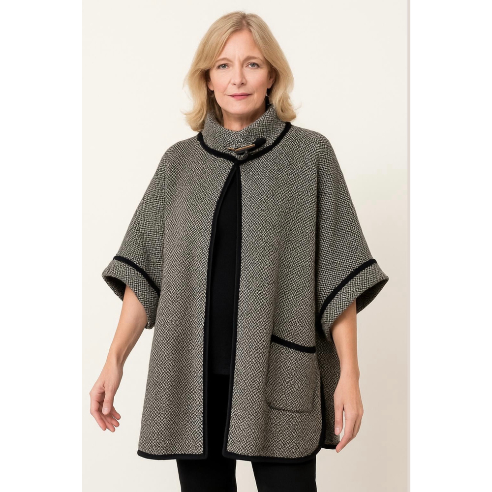 Women's Cejon Black‎ White Houndstooth Cape OSFM Quiet Luxury Old Money Timeless